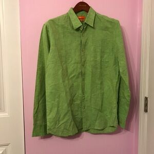 Laven sport luxury Linen slim fit Shirt lime green button down shirt Size 42